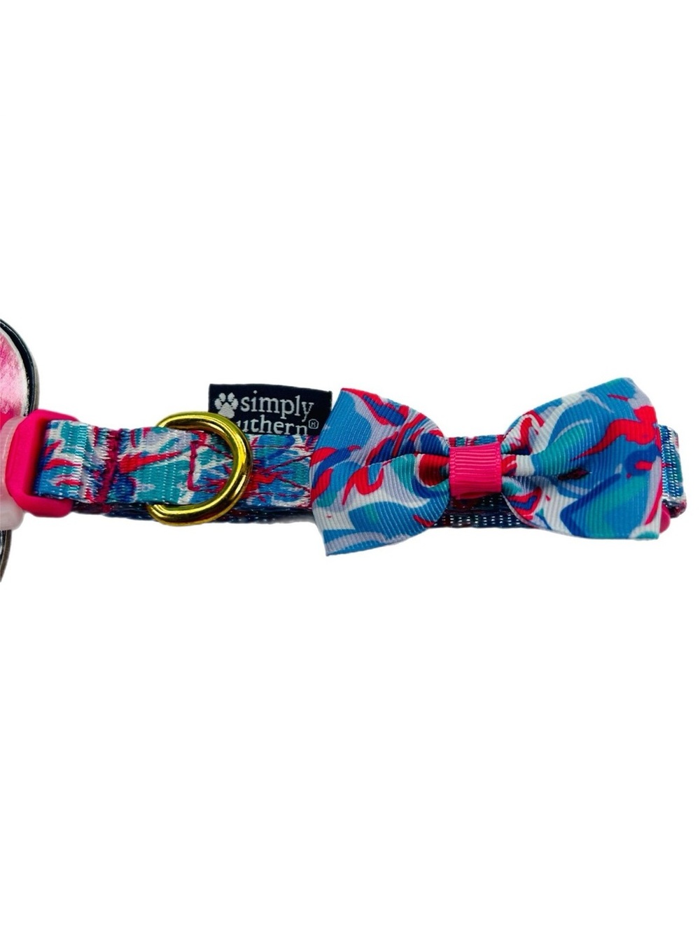 Simply Southern Pink and Blue Floral Bow Dog Collar